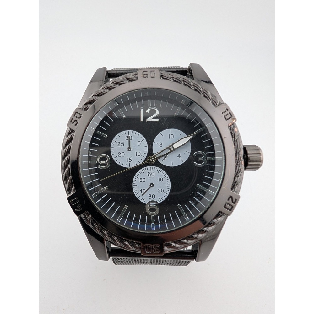 Men's Quartz Watch 49mm Case Black Mesh Metal Band- New‎ Battery